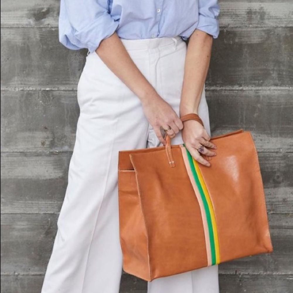 Clare V. Simple Tote Italian Nappa Desert Stripes